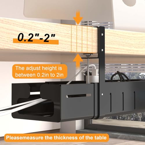 REALINN Under Desk Cable Management Tray Black | Expandable 25.27"-38.66", Sturdy Steel Desk Cord Hider Raceway for Office/Home