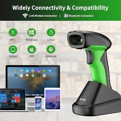 NETUM 2D QR Industrial Bluetooth Barcode Scanner with Charging Dock | Wireless 2D 1D Bar Code Reader 2600mAh Drop Protection Shock Dust Proof Hands Free for Windows Mac Android iOS (RD-1950)