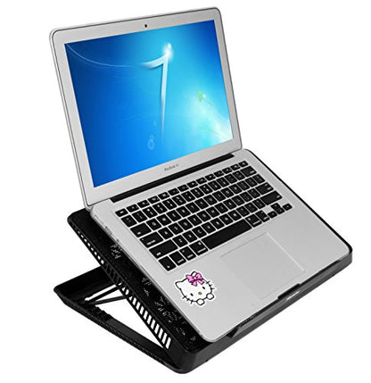Portable Metal Mesh Laptop Cooler Cooling Pad, 6 Quiet Fans w/Green LED Light, 5 Adjustable Heights, Up to 17" in Notebook, 2 USB Interface w/Speed Control Switch, Non-Slip - Black (11147) - size: 6 Quiet Fans w/Green LED Light