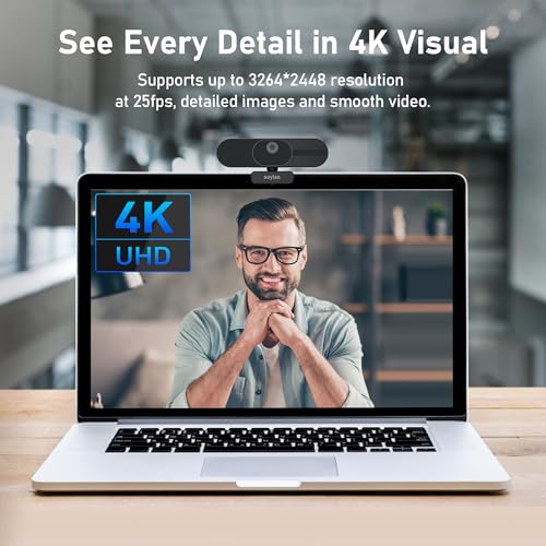 saylas 4K Webcam with Microphone and Speaker, 120° FOV Wide Angle Web cam with Remote, Noise-Cancelling Mics, Auto Focus, Privacy Cover, Plug & Play Web Camera for Computer, USB Webcam for Pc, Laptop - color: 4K/120° FOV