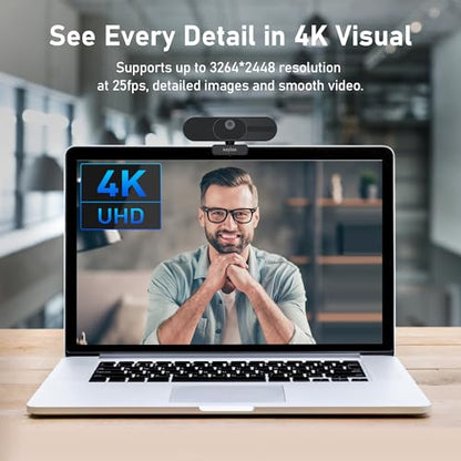 saylas 4K Webcam with Microphone and Speaker, 120° FOV Wide Angle Web cam with Remote, Noise-Cancelling Mics, Auto Focus, Privacy Cover, Plug & Play Web Camera for Computer, USB Webcam for Pc, Laptop - color: 4K/120° FOV
