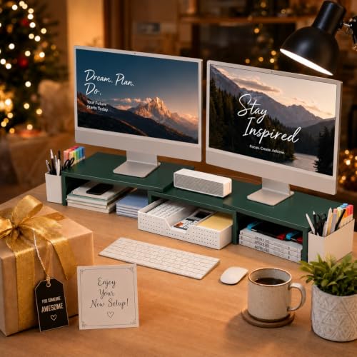 OPNICE Desk Organizers and Accessories, Dual Monitor Stand Riser - color: Dark Green