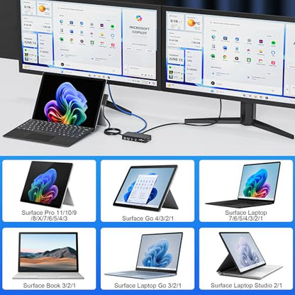 Surface Docking Station, 11-in-1 Dual Monitor 4K@60Hz HDMI +VGA Surface Dock, for Surface Pro 11/10/9/8/X/7/6/5/4, Surface Laptop, Book, Go | 72W Charging, Ethernet, 5Gbps USB - color: HDMI + VGA Surface Dock