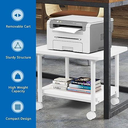 Printer Holder Printer Stand Printer Desk 2-Tier Printer Stand Rolling Printer Cart with 2 Storage Shelves Mobile Machine Storage Rack for Home Office Printer Shelf Printer Rack Printer Table - color: Bianco