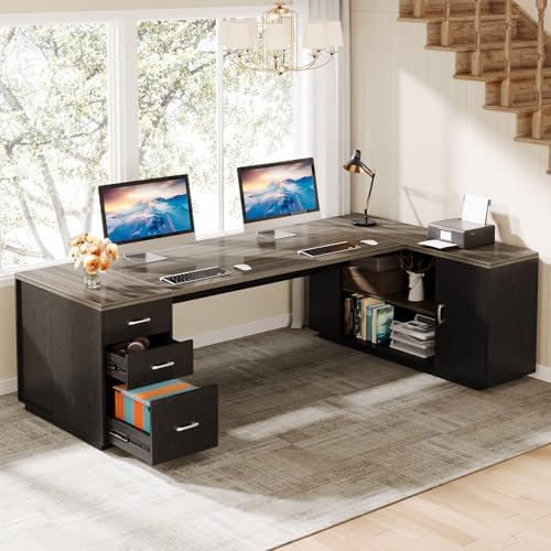Tribesigns 85.8-Inch L-Shaped Executive Desk, Extra Large Home Office Desk - color: Grey & Black