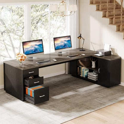 Tribesigns 85.8-Inch L-Shaped Executive Desk, Extra Large Home Office Desk - color: Grey & Black