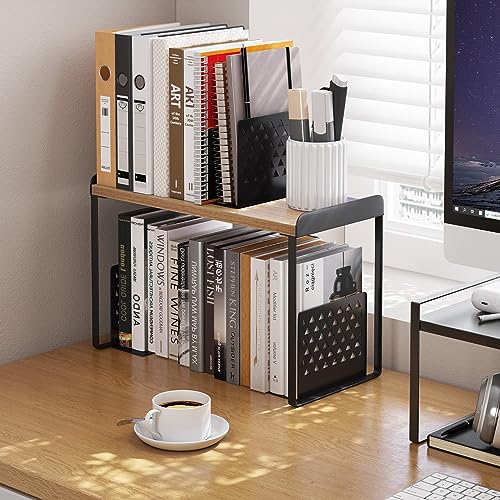 Mitus Stacking Wood Shelf Organizer, Counter Cabinet Storage Rack, 12 inch - color: Black + Natural, size: 12 IN