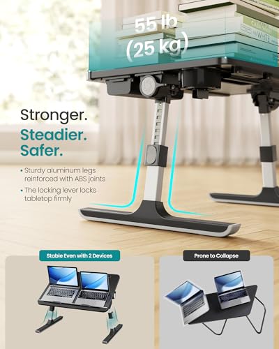 SONGMICS Bed Laptop Desk, Foldable Bed Desk for Laptop, 15.7 x 22 Inches Large Desktop, 120° Stepless Tilt, Adjustable Height, Cup Holder, Tray, Portable Bed Sofa Table, Ink Black ULLD113BC01 - color: Ink Black