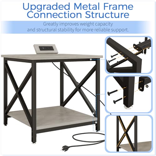 METYERRY 23.6"x23.6" Large Printer Stand with Power Outlet | 2 Tier Storage Shelf, 200 lbs Heavy Duty, Industrial Wheels, Fits 3D Printers, Laser Printers and Heat Press, Home Office - color: Greige