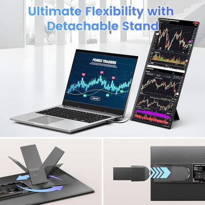 Teamgee 15.6" Laptop Screen Extender, Slim & Lightweight Portable Monitor for Laptop, Full HD IPS, 360° Rotating Stand, Detachable, USB-C Plug & Play, RGB Lighting, Thin Bezels - size: Screen 15.6