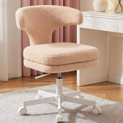 GTPLAYER Swivel Office Desk Chair with Wheels, Adjustable Height Vanity Chair with Back Support, Comfy Rolling Stool for Home Office, Bedroom & Makeup Vanity, Sweet Gift for Girls and Women - color: Khaki Brown