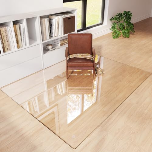 Tempered Glass Chair Mat for Carpet 72"x54", Floor Protector | Ultra Clear Office Chair Mat for Hardwood Floors & Carpets, Heavy Duty 0.2" Scratch-Resistant Surface with Non-Slip Pads - size: 72"x54"