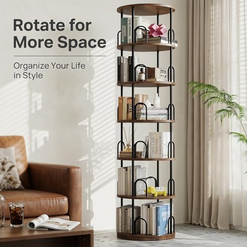 6 Tier Rotating Bookshelf Tower, 360° Revolving SpinningBookcase - color: Black, size: 6 Tiers