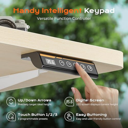 Huuger 55 x 28 Large Electric Standing Desk, Height Adjustable Desk, 27.6" Deep Desktop, Stand up Gaming Computer Office Desk with 2 Hooks, 3 Preset Heights, for Home Office, Maple - color: Maple, size: 55*28 inch (no outlets)