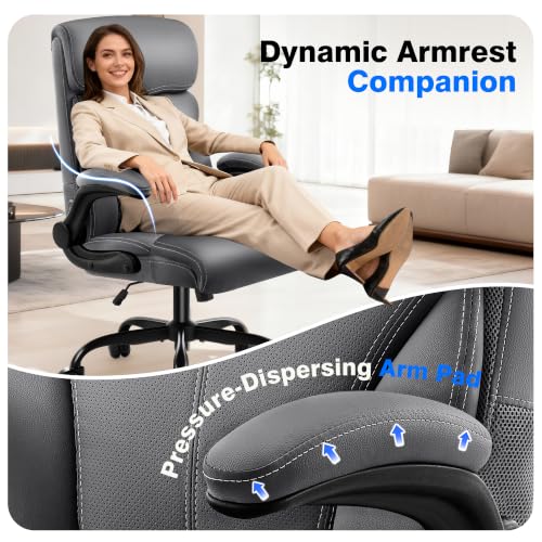 AreShark Leather Office Chair - Executive High Back Ergonomic Desk Chairs | Breathable Computer Chair with Lumbar Support & Rock Function, Rolling Swivel Seat for Working, Studying, Gaming & Relaxing - color: Grey