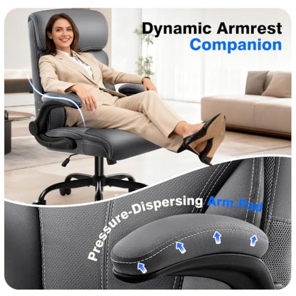 AreShark Leather Office Chair - Executive High Back Ergonomic Desk Chairs | Breathable Computer Chair with Lumbar Support & Rock Function, Rolling Swivel Seat for Working, Studying, Gaming & Relaxing - color: Grey