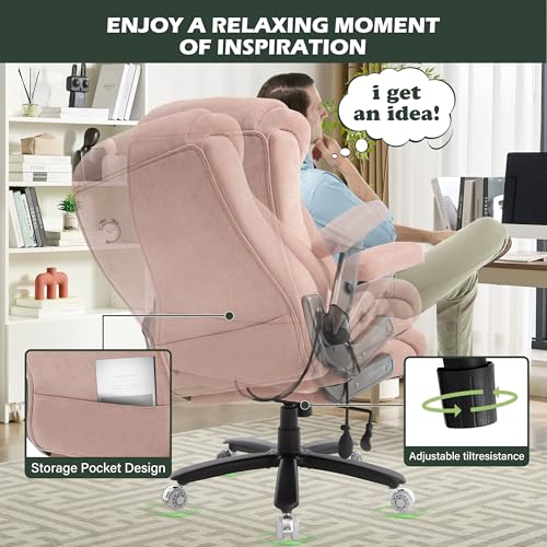 650lbs Big and Tall Office Chair with Thick Spring Cushion,5D Flip Arm Ergonomic Executive Office Chair Adjustable Lumbar Airbag&Extra Wide,Comfy Large Padded Heavy Duty Game Chair,Pinkcloth - color: Pinkcloth