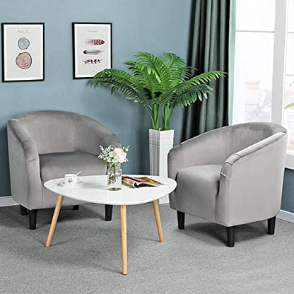 Yaheetech Velvet Accent Chairs, Compact Furry Barrel Chairs with a Curved Silhouette for Small Spaces, Living Room, Bedroom, Gray - color: Gray (Velvet), style: without Ottoman