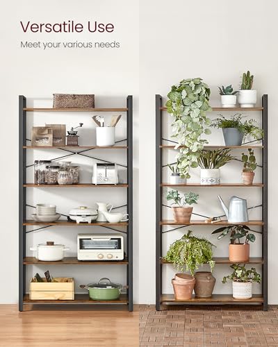 VASAGLE 6-Tier Bookshelf, Bookcase with Steel Frame, Book Shelf for Living Room, Home Office, Study, 11.8 x 31.5 x 73.2 Inches, Industrial Style, Rustic Brown and Ink Black ULLS082B01 - color: Rustic Brown + Ink Black, size: 6 Tiers (11.8"D x 31.5"W), sty
