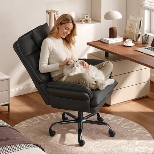 Bestier Criss Cross Chair with Adjustable Arms PU Leather Black | 135° Reclining Executive Chair with Headrest Big and Tall Computer Desk Chair for Home Makeup Office - color: Black Pu Leather, size: High Back