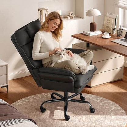 Bestier Criss Cross Chair with Adjustable Arms PU Leather Black | 135° Reclining Executive Chair with Headrest Big and Tall Computer Desk Chair for Home Makeup Office - color: Black Pu Leather, size: High Back