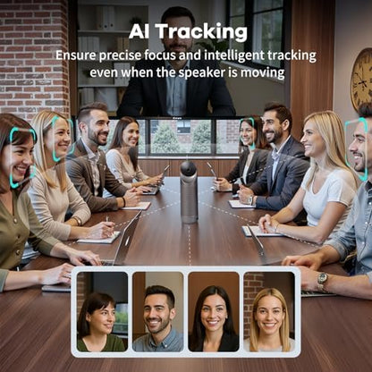 KanDao Meeting Pro 360-degree Video Conference Camera with Microphones and Speakers, AI Tracking, Smart Zooming, Automatic Focus, 4-in-one Standalone Meeting Room Camera System, Wi-fi/HDMI/USB - color: Black