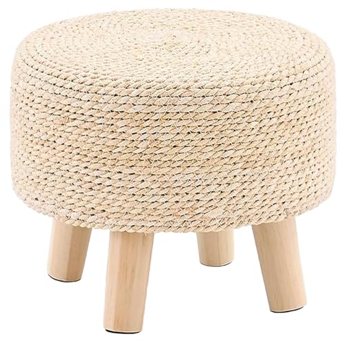 Wimarsbon Round Foot Stool Natural Seagrass Poufs Ottoman Hand Weave Footrest Stool for Couch Desk Extra Seat Step Stool with Solid Wood Legs for Hallway Patio Lounge Natural - color: Natural White, size: 13"D x 13"W x 10.6"H