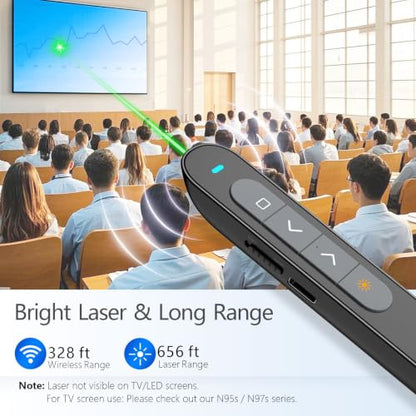 Norwii N76 Bluetooth Presentation Clicker for PowerPoint Presentations - color: Green - Rechg. - USB-A&BLE