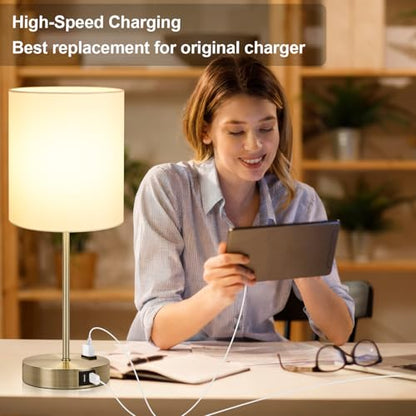 Lynnoland Set of 2 Touch Control Table Lamps with 2 USB & AC Outlet, 3-Way Dimmable Bedside Nightstand Lamps for Bedroom Living Room Nursery, 800 Lumens 3000K Warmlight Bulbs Included - color: White & Brass (Base) - 3000K