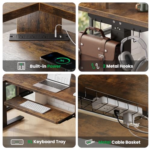 SIAGO 63x55 L-Shaped Standing Desk with Monitor Shelf & Cabinet - color: Rustic Brown, size: 63 x 55 Inch with Cabinet