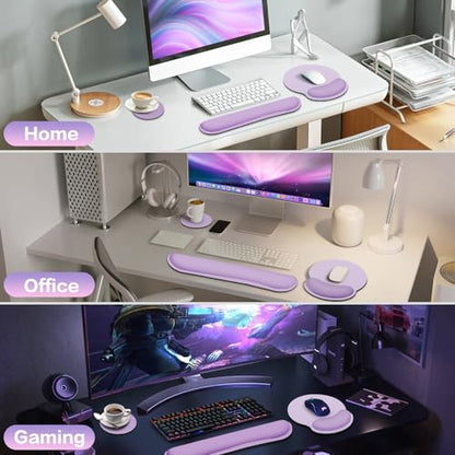 Mouse Pad with Wrist Rest Set, 3-in-1 Wrist Support Mousepad | Gaming Mat Pad with Anti-Skid Base,Ergonomic Mouse Pad Purple,Memory Foam Gel Wrist Rest for Computer Keyboard - color: Vanilla Purple