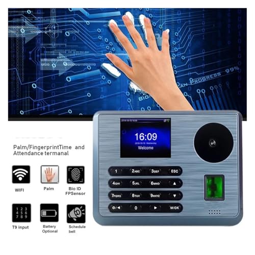 Palm and Fingerprints Identification Time Clock Palm Attendance Device Fingerprint Time Clock Palm Scanner for Small Businesses and Offices for Small Businesses,Black-ID - size: ID