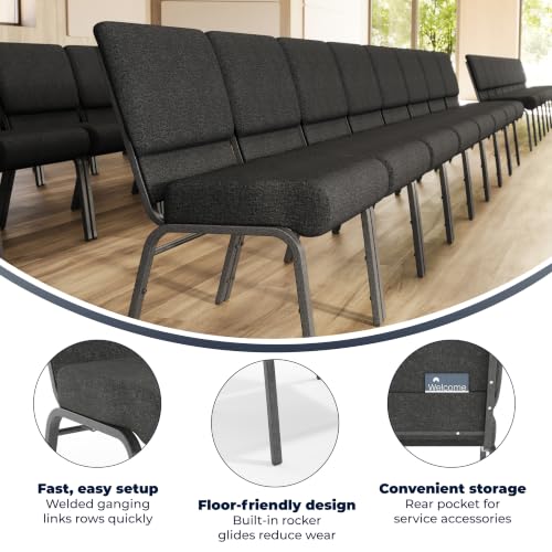 Flash Furniture 4 Pack HERCULES Series 21''W Church Chair in Dark Gray Fabric - Silver Vein Frame - color: Dark Gray Fabric/Silver Vein Frame, size: Set of 4