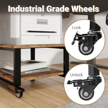 Natwind 2 Tier Laser Printer Stand,20''x20'' Under Desk Printer Cart, Retro | Large Printer Table Copier Stand with Wheels, Stand for Heavy Printers,Thickened Steel Tube,Supports 200lbs,for Home Office - color: Retro