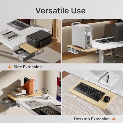 PEGZONE Desk Extender Tray, 24" x 12", with Storage Drawer, Medium, Wood - color: Wood, size: Medium