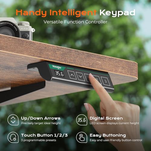 Huuger 71 x 30 Large Electric Standing Desk, Height Adjustable Computer Desk, 29.5" Deep Desktop, Stand up Gaming Office Table with 2 Hooks, 3 Preset Heights, for Home Office, Rustic Brown - color: Rustic Brown, size: 71*30 inch (no outlets)