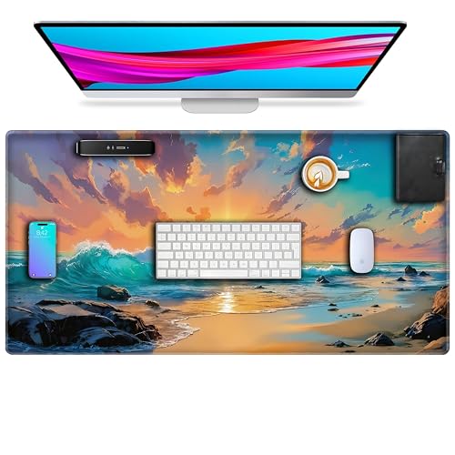L&B Mercantile American Flag XXL Deskpad, Desk Mat for Computer Keyboard and Mouse – Patriotic USA Gaming Mousepad, Extra Long XL Mouse Pad for Laptop Office Desk. (Beach Sunset) - color: Beach Sunset