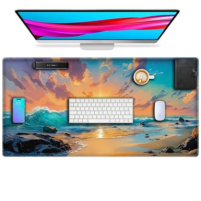 L&B Mercantile American Flag XXL Deskpad, Desk Mat for Computer Keyboard and Mouse – Patriotic USA Gaming Mousepad, Extra Long XL Mouse Pad for Laptop Office Desk. (Beach Sunset) - color: Beach Sunset