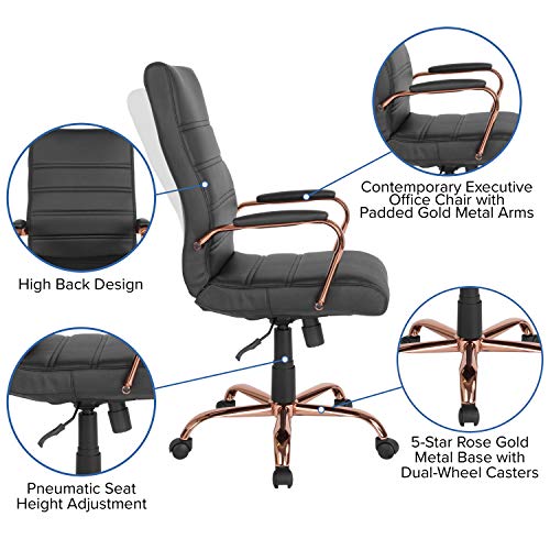 Flash Furniture High Back Black LeatherSoft Executive Swivel Office Chair with Rose Gold Frame and Arms | 360° Swivel, Height Adjustable, Commercial Grade - color: Black Leathersoft/Rose Gold Frame