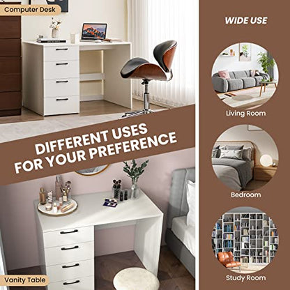 GIANTEX White Computer Desk with 4 Large Drawers, Home Office Laptop PC Desk, Writing Table, Modern Computer Workstation for Bedroom Study Room