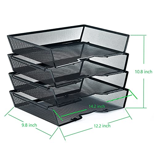 SETTFRFE 4 Tier Metal Letter Tray Desk Organizer-Stackable Paper Tray,Black | Desk Tray Organizer with Reinforced Edges,Stackable File Trays Organizers and Storage System for Office,School,Home
