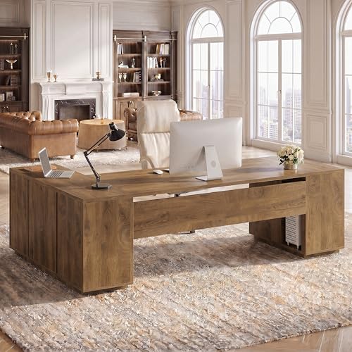 Tribesigns 85.8-Inch L-Shaped Executive Desk, Natural Oak - color: Natural Oak