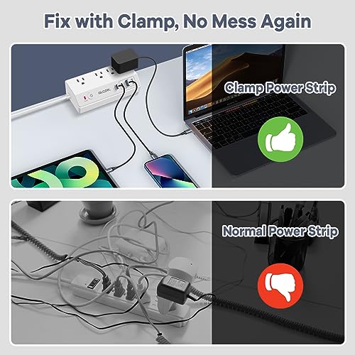 Desk Clamp Power Strip with USB C,Surge Protector Power Strip | 4 AC Outlets & 4 USB Ports Charging Station, Desktop Mount Surge Protector Extender, Multi Plug Outlet ,White - color: White