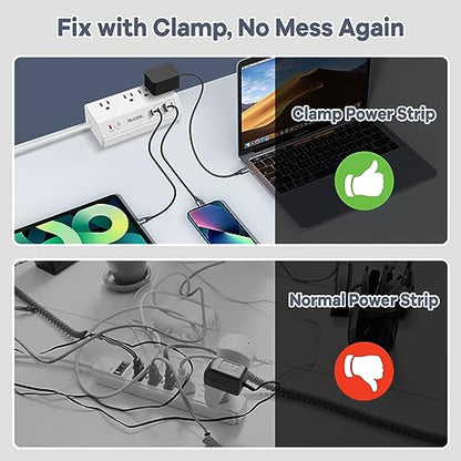 Desk Clamp Power Strip with USB C,Surge Protector Power Strip | 4 AC Outlets & 4 USB Ports Charging Station, Desktop Mount Surge Protector Extender, Multi Plug Outlet ,White - color: White