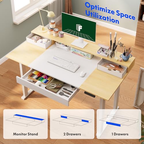 FLEXISPOT 4-Leg Standing Desk with Storage, 63"x32", White | Electric Adjustable Height, 3 Drawers & Shelving, Storage, Home Office Workstation - size: 63"x32"