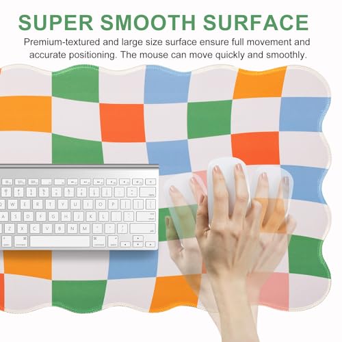 L-SPOUTTO Checkered Mouse Pad,Scalloped Groovy Desk Mat XXL Gaming Mousepad | Geometric Large 35.4x15.7in Non-Slip Rubber Base Keyboard Pad Waterproof Desktop Mat for Laptop Computer Game Home Office - color: Colorful Checkered