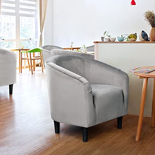 Yaheetech Velvet Accent Chairs, Compact Furry Barrel Chairs with a Curved Silhouette for Small Spaces, Living Room, Bedroom, Gray - color: Gray (Velvet), style: without Ottoman