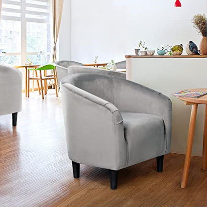 Yaheetech Velvet Accent Chairs, Compact Furry Barrel Chairs with a Curved Silhouette for Small Spaces, Living Room, Bedroom, Gray - color: Gray (Velvet), style: without Ottoman