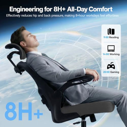 AreShark Ergonomic Office Chair, Desk Chair with Adjustable Lumbar Support | High Back Breathable Mesh Computer Chair with Adjustable Headrest,Hanger,Flip Up Armrest and Rocking Function for Home Office - color: Dark Gray