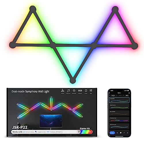 Smart Wall Light Lines, WiFi RGB LED Light Bars, 16M+ Color Dimmable Music Sync DIY Home Decor Light Bars for Gaming Party Streaming Lovers, Work with Alexa & Google Assistant (9 Lines,Black) - color: Black, size: 9 Light Lines Smarter Kit